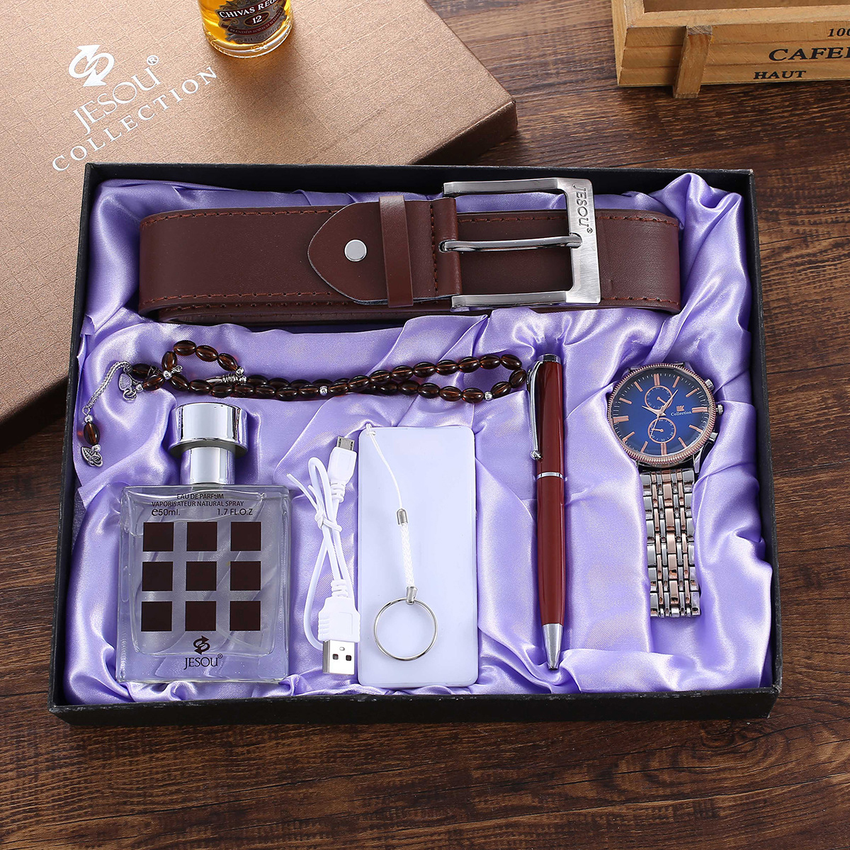 MD-A07310 Fashion Creative boutique set Gift Box Watch + pen + Necklace + belt + 